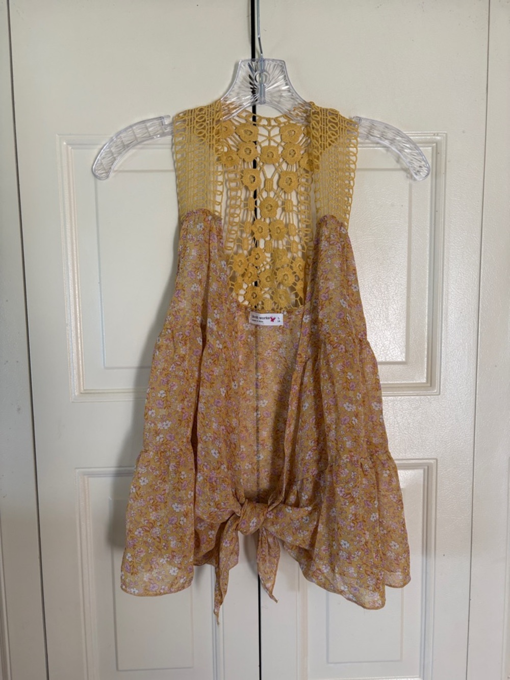 Knit Works Cropped 80's Cover Vintage Crocheted Y2K Sheer Flowy Oversized SzL